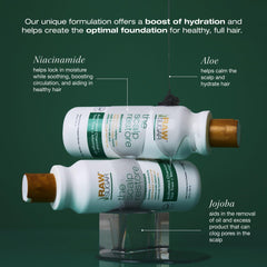 RAW SUGAR scalp restore conditioner pump close-up signaling nourishing hair hydration