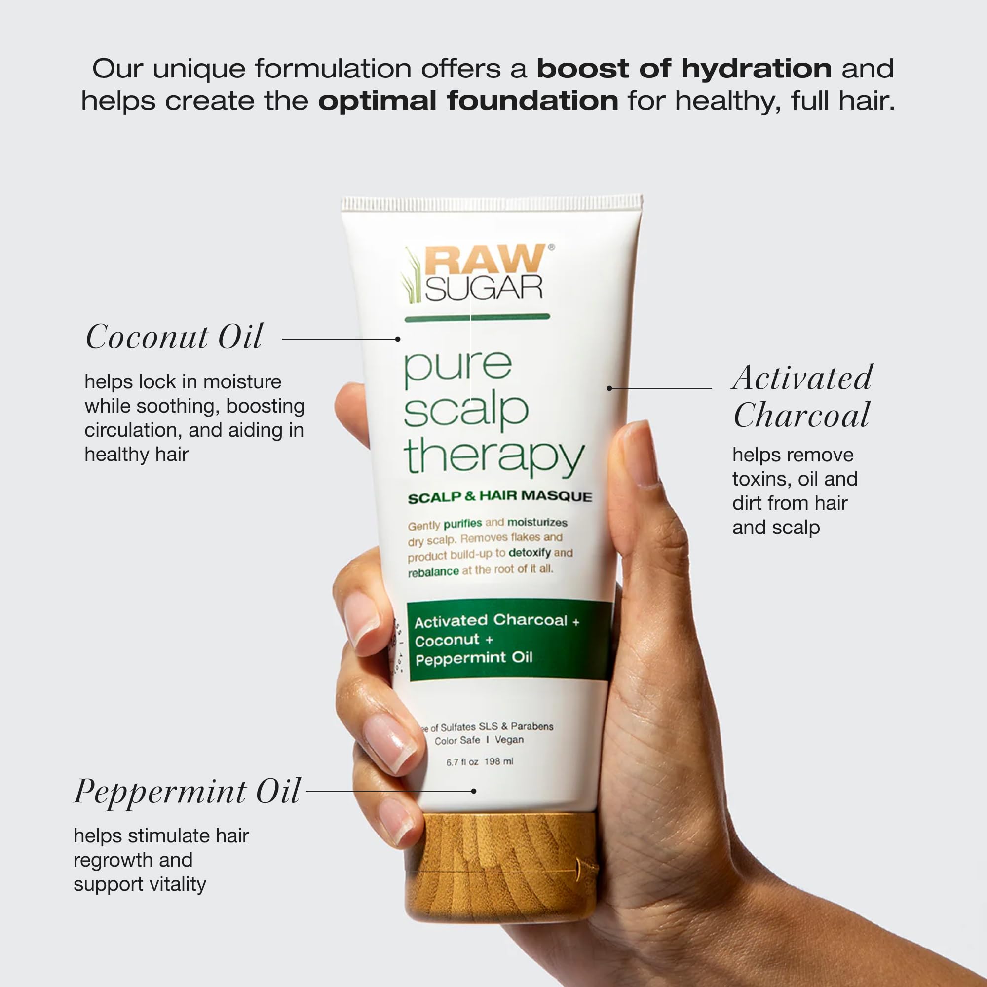 RAW SUGAR scalp scrub micro polish close-up illustrating pore clarification and dryness relief