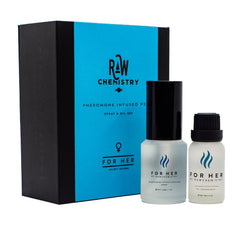 RawChemistry For Her bottle closeup shows premium pheromone-infused perfume for everyday allure