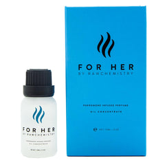 RawChemistry for Her bottle close-up with luxe cap, ideal for evening elegance.