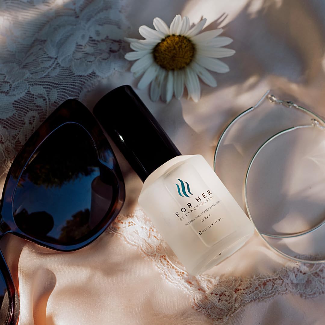 RawChemistry For Her bottle pour captures the secure cap and liquid glow for date nights