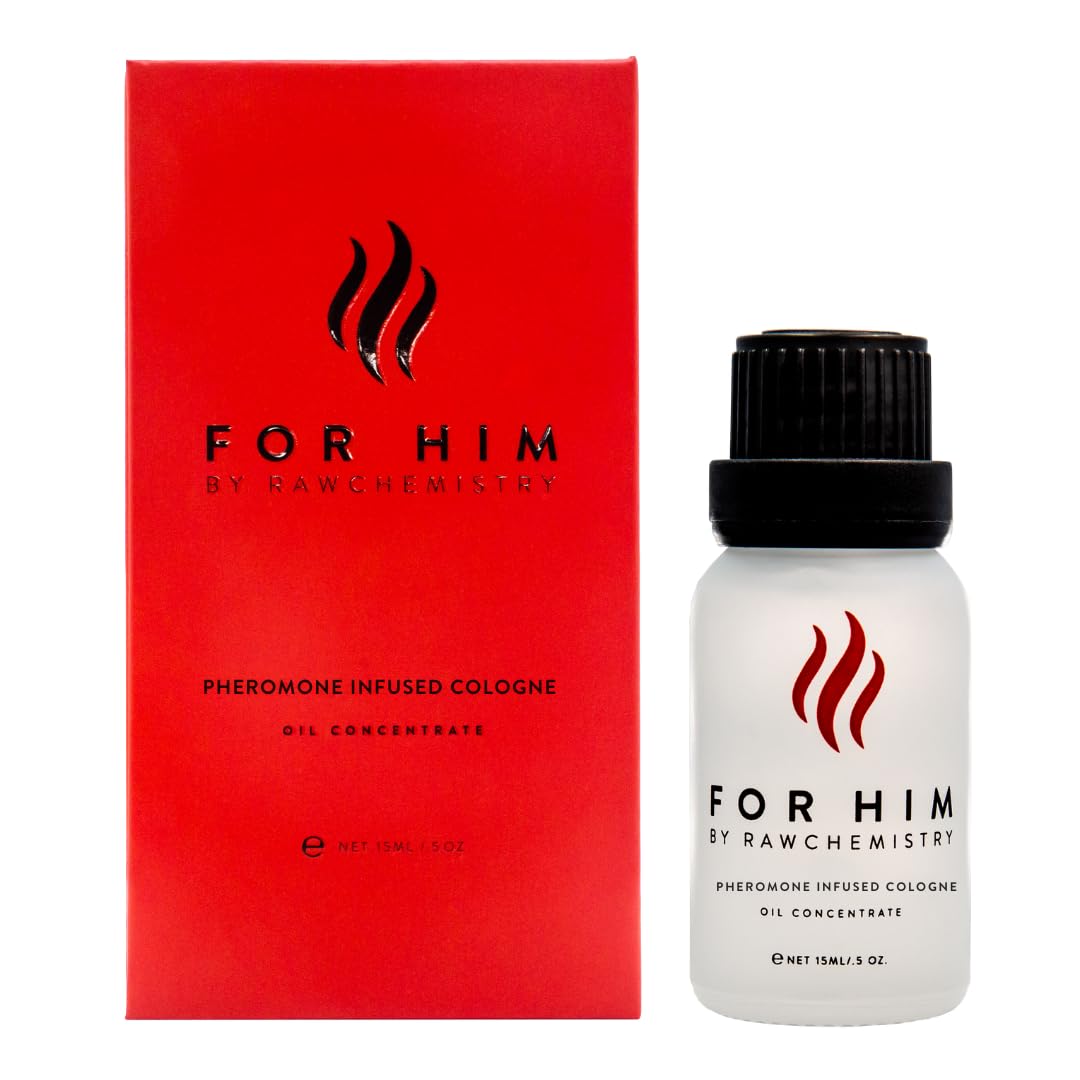 RawChemistry for Him pheromone cologne bottle suggesting confidence boost and attraction.