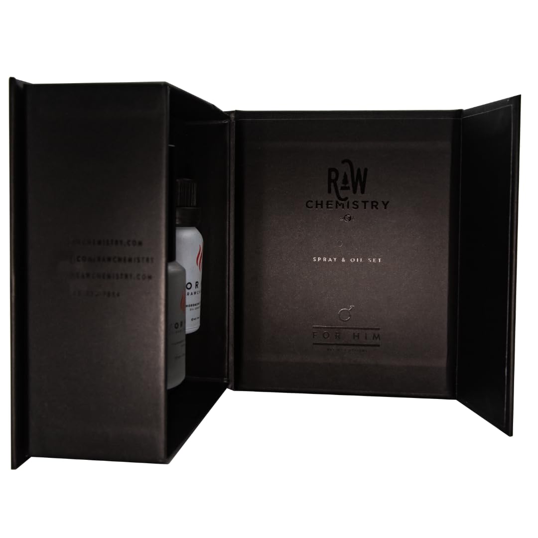 RawChemistry for Him Set ingredients-panel details pheromone infused scents and oils for informed choice.