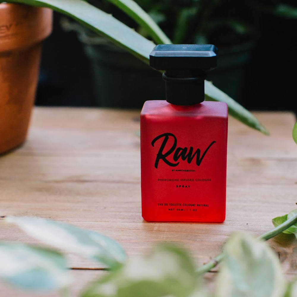 RawChemistry Raw Pheromone Cologne on skin shows lasting aroma.