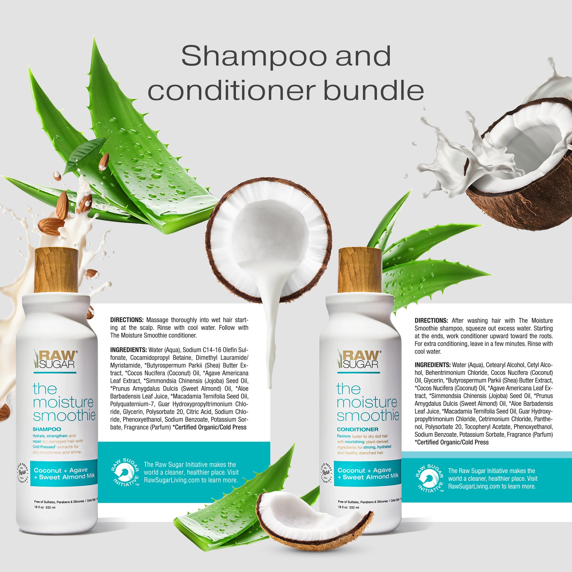 RAW SUGAR conditioner smoothing hair - detangling and nourishment for healthier feel.