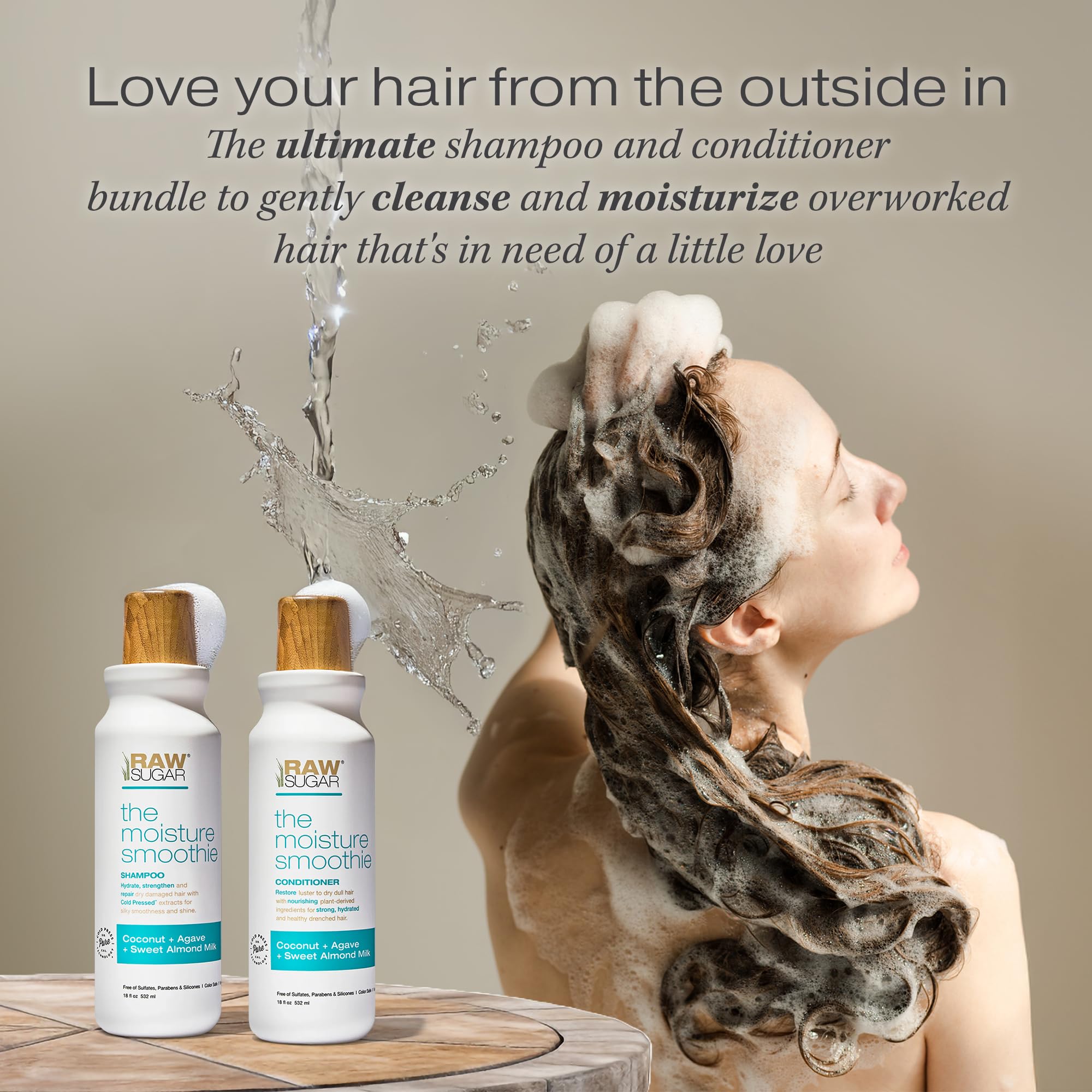 RAW SUGAR Moisture Smoothie conditioner bottle - locks in moisture for silky, manageable hair.
