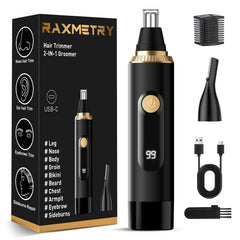 RAXMETRY nose hair trimmer with dual-heads for versatile grooming.