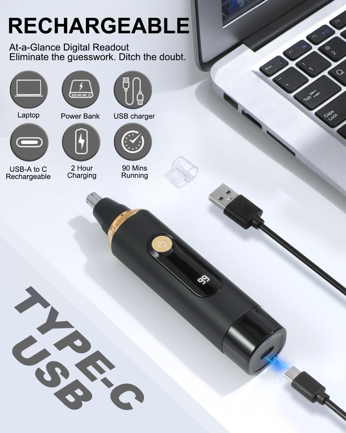 RAXMETRY trimmer with USB-C charging for convenient power on the go.