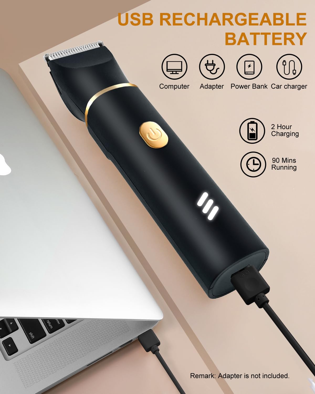 RAXMETRY USB-C rechargeable cable picture highlights cord-free convenience after a full charge.