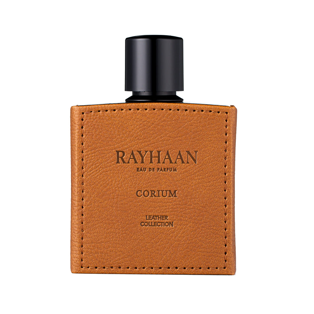 Rayhaan Corium: frasco brillante que sugiere sofisticación y presencia duradera.