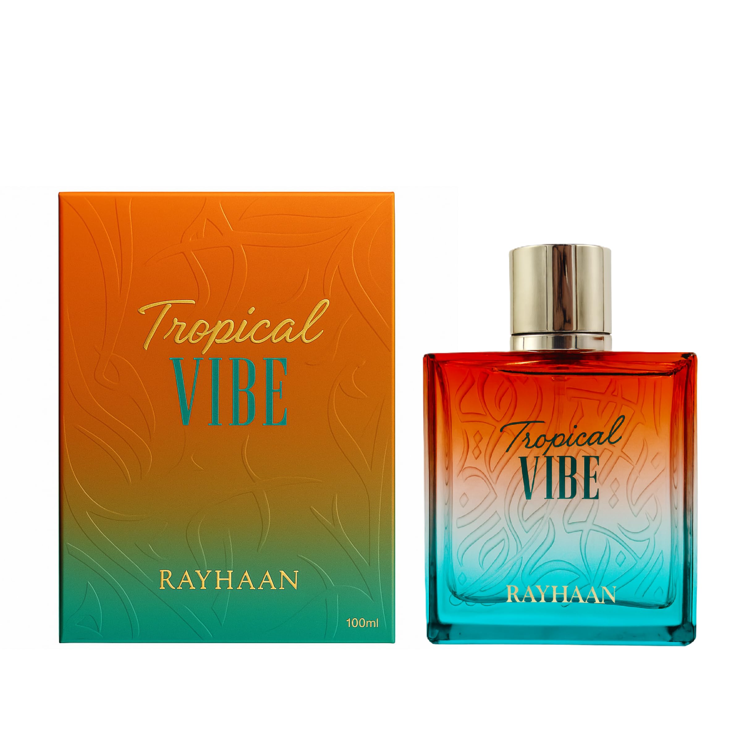 Rayhaan Tropical Vibe note map highlights mango, pineapple, coconut for tropical mood enhancement.
