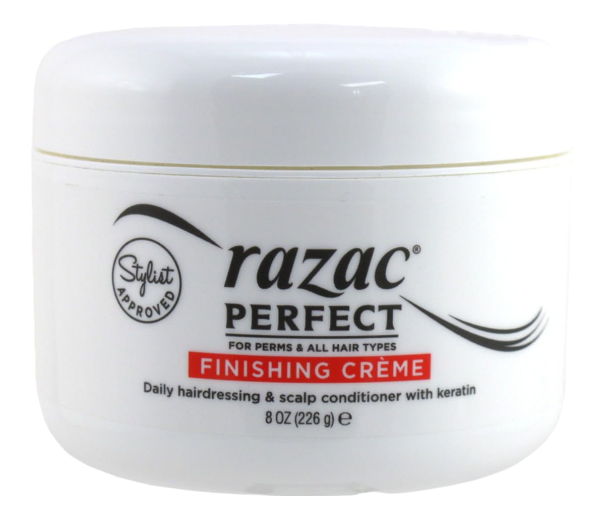 Razac Perfect For Perms Finish Creme applied to damp hair for smooth perm results.