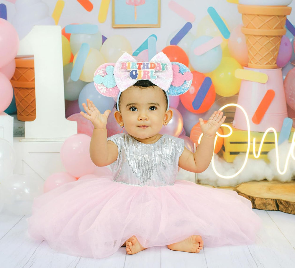 RAZKO close-up shows sequin ears and bow on durable flexible headband