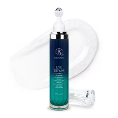 RAZONIX eye bags treatment roller application shows cooling relief for puffiness.