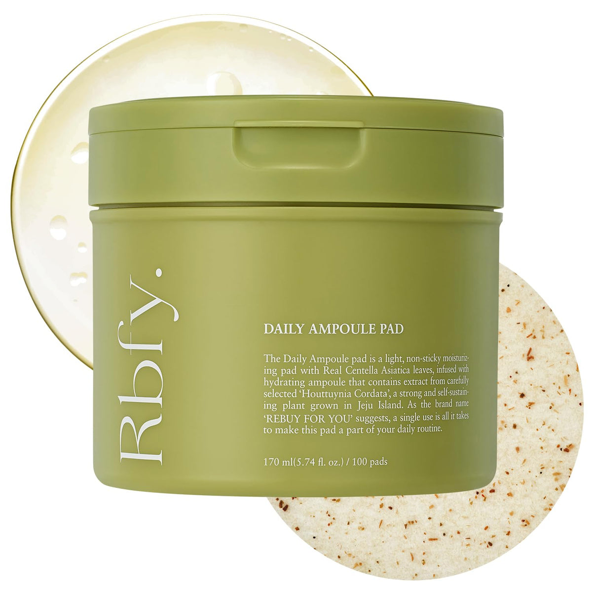 Rbfy Daily Ampoule Pad face closeup shows soothing hydration for sensitive skin.
