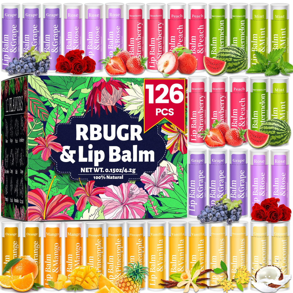 RBUGR 126pcs lip balm set packaging ready for gifts and events.