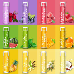 RBUGR bulk lip balm flavor collection display showing natural fruit scents.