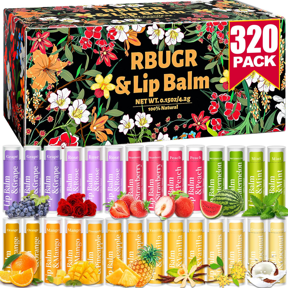 RBUGR lip balm bulk pack front view with 12 flavors for everyday hydration.