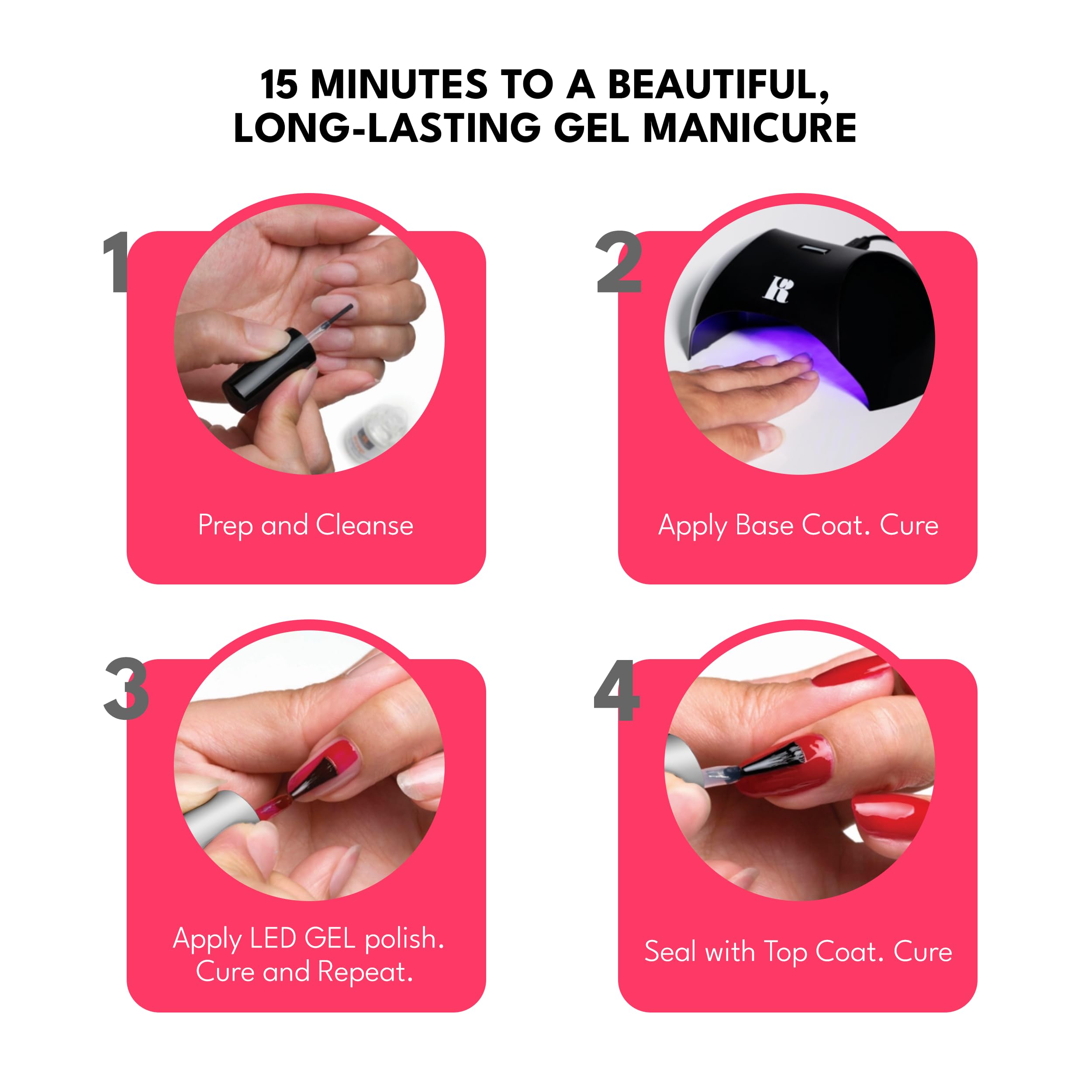 RC Red Carpet Manicure Fortify & Protect base coat with glossy finish under gel color.