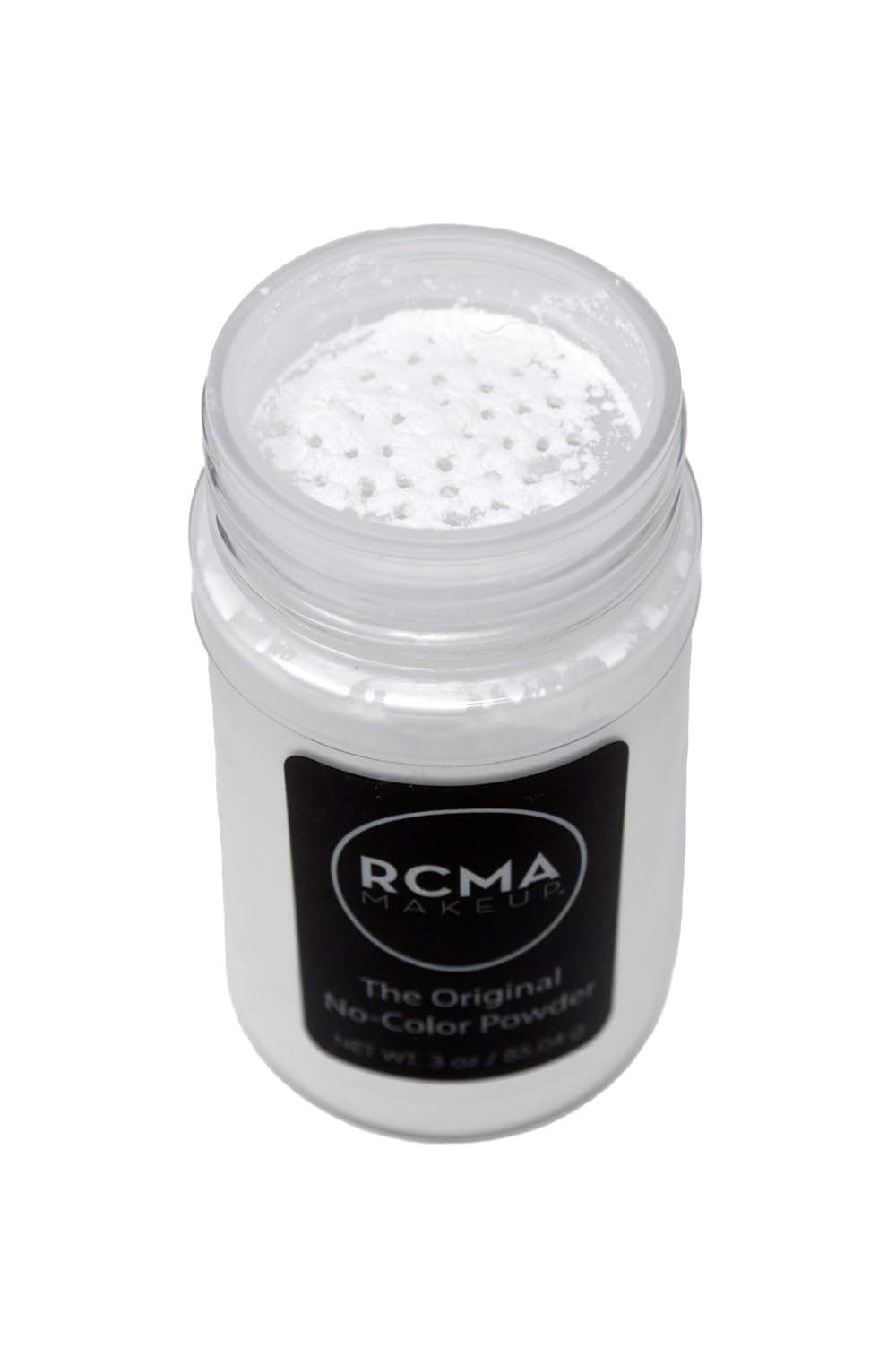 RCMA No-Color Powder on brushes or puff demonstrates effortless, universal shade compatibility.