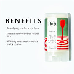 R+Co Dart Hair Wax Stick close-up showing glide-on texture