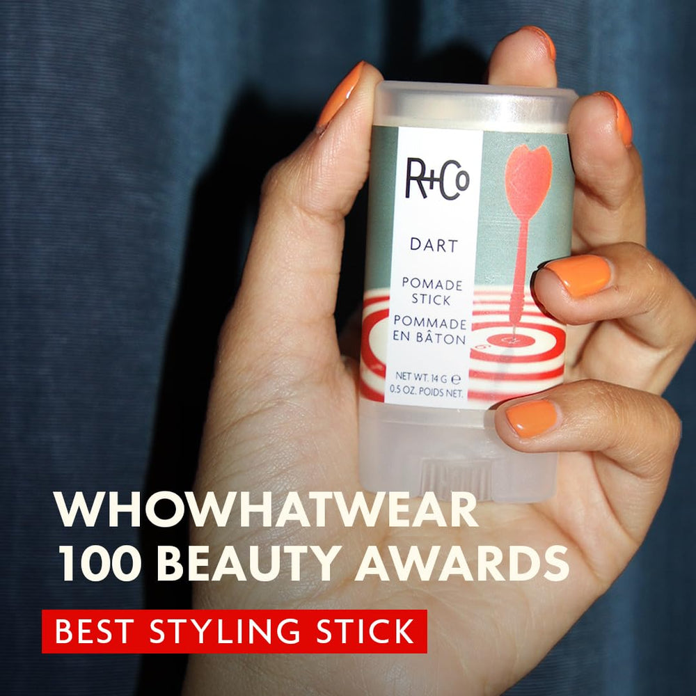 R+Co Dart Hair Wax Stick used on short hair for sculpt