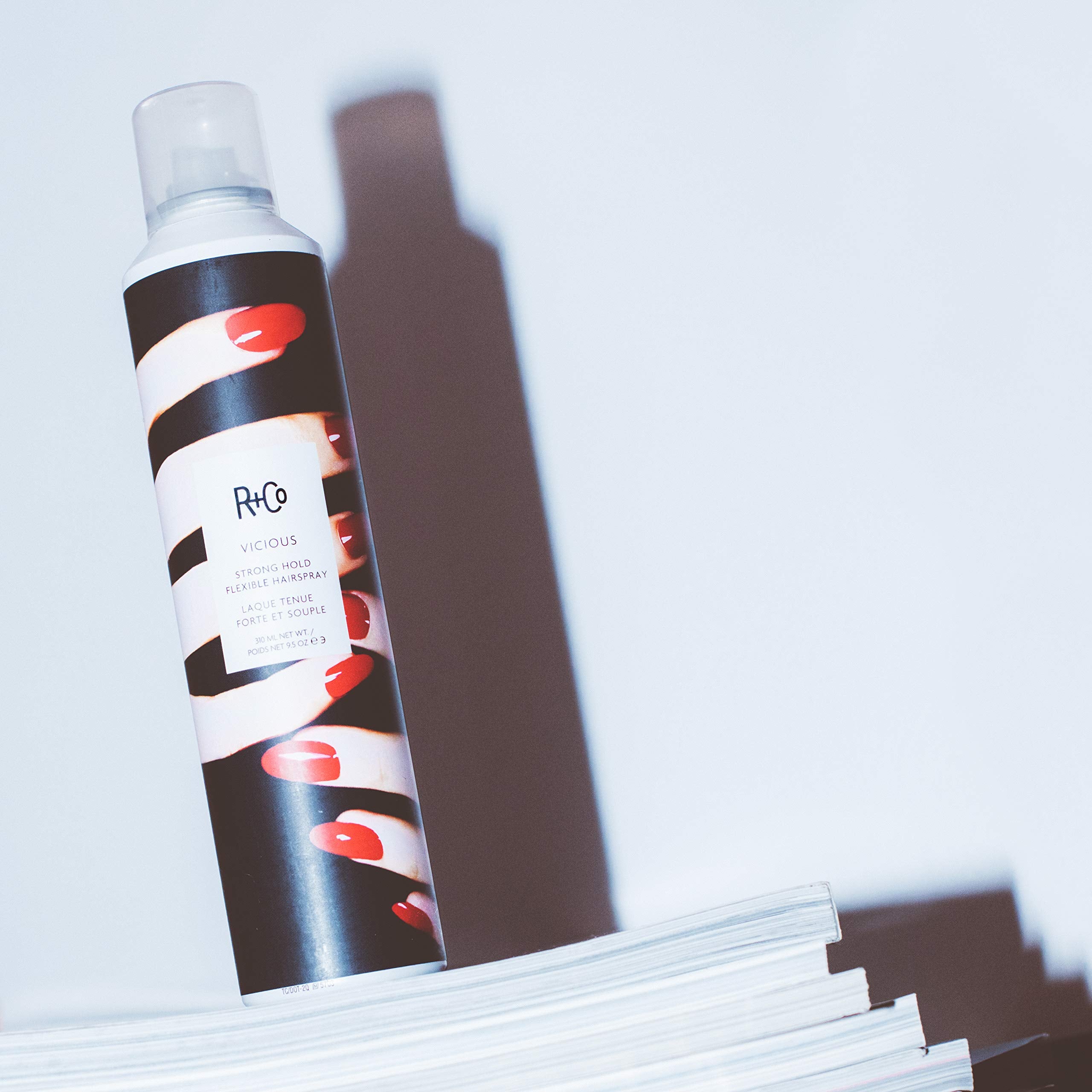 R+Co VICIOUS hair finish delivers a finished look with flexible hold.