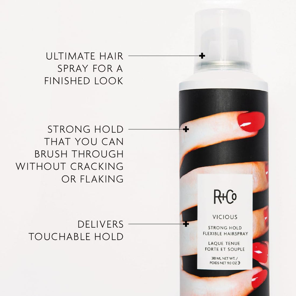 R+Co VICIOUS spray nozzle delivers precise mist for brush-through definition.