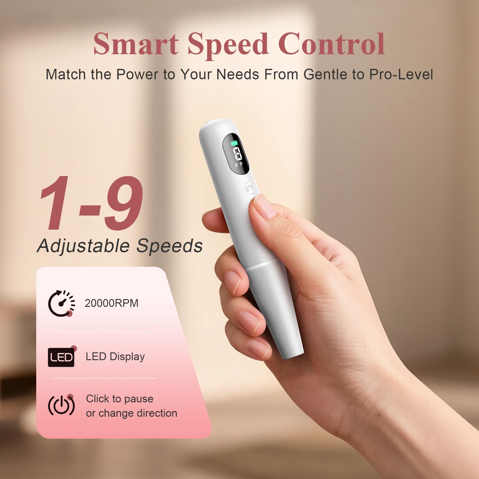 Rcoeuph nail drill kit features reverse rotation for tricky detail work