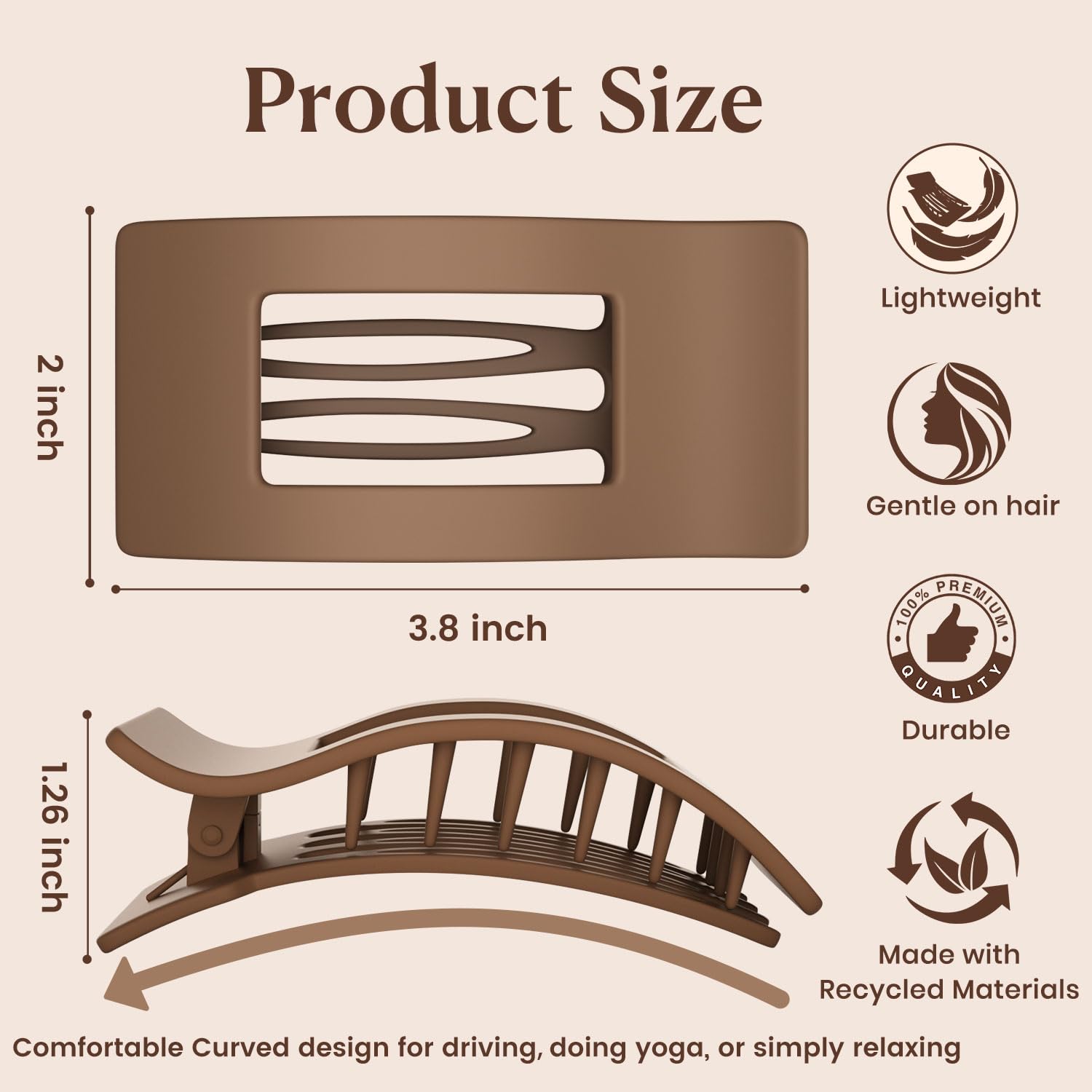 RDUQM flat hair clips side view demonstrates lightweight comfort for all-day wear