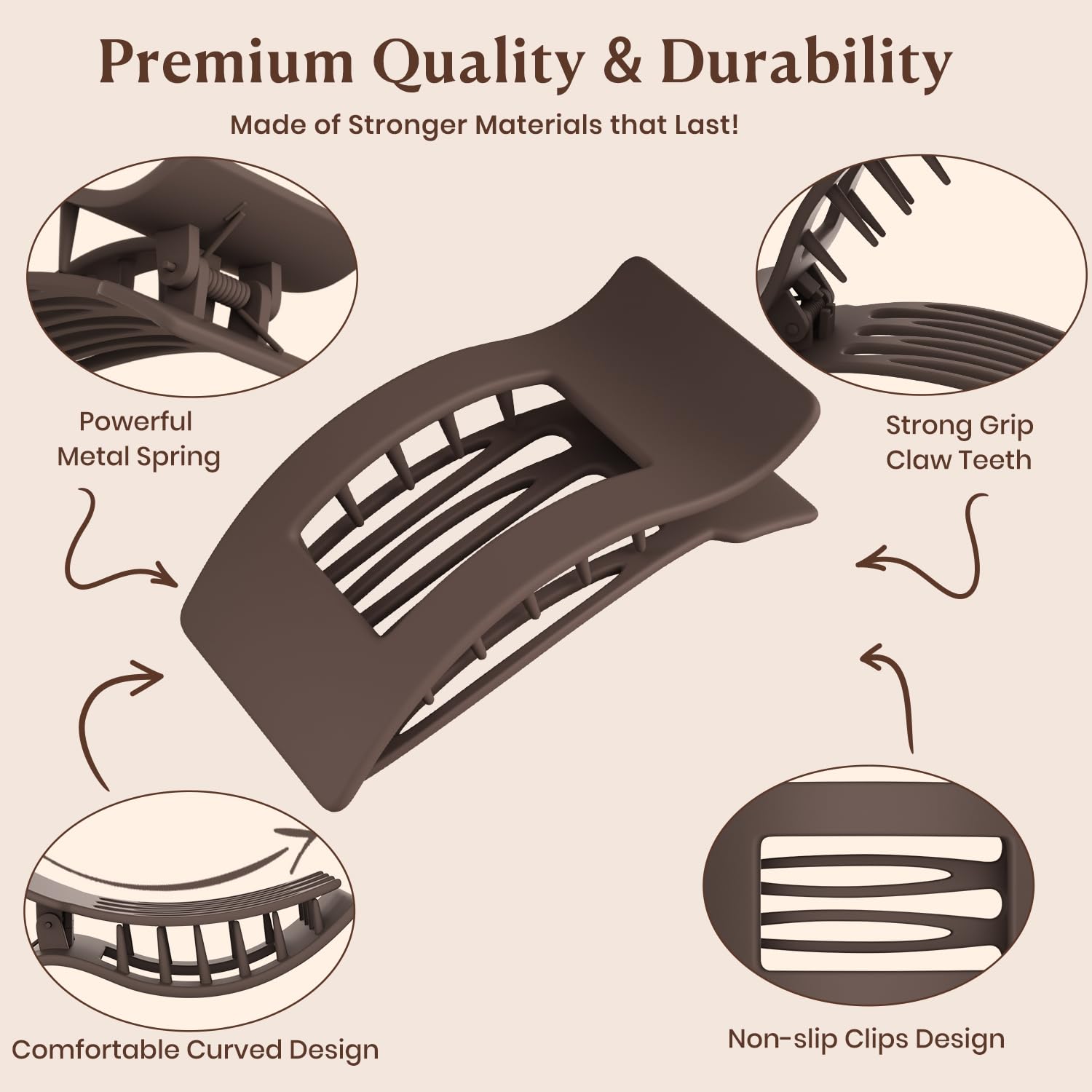 RDUQM lay-flat hair clip showcases sleek shape and comfortable pressure-free wear