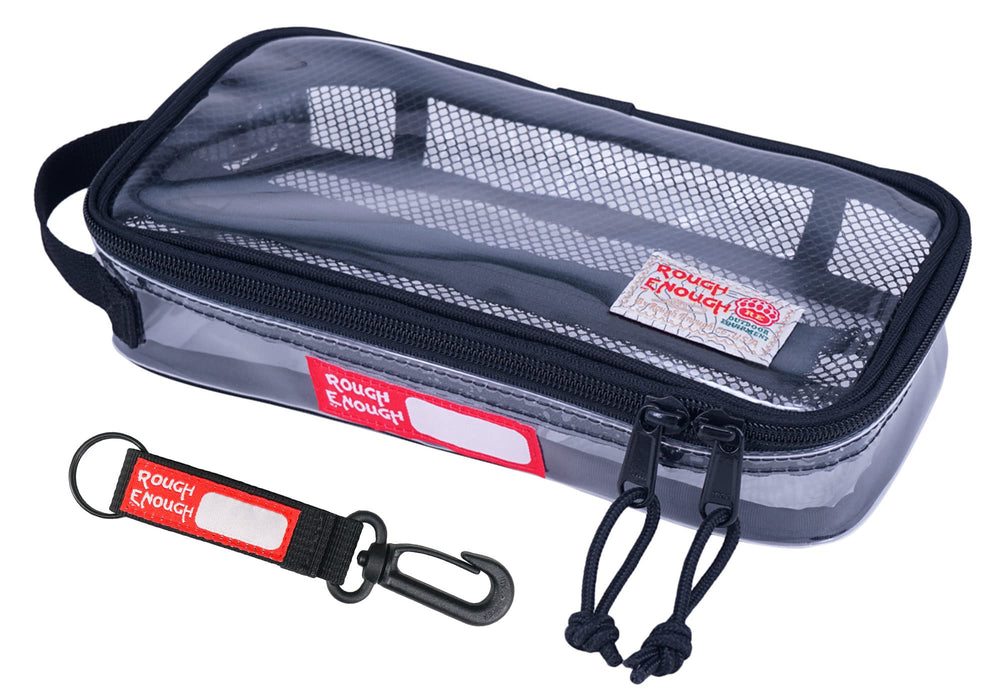 RE ROUGH ENOUGH clear travel toiletry bag small demonstrates TSA-friendly visibility for quick security checks.