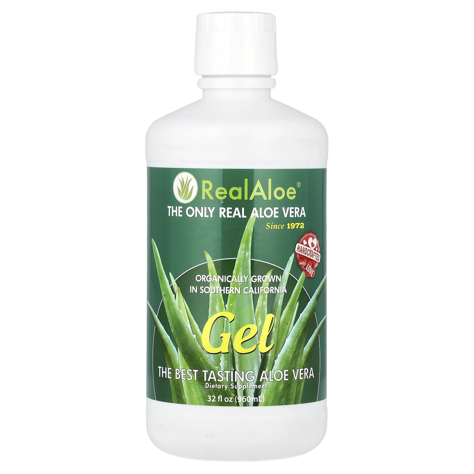 Real Aloe gel bottle front displays 32 oz size ideal for skin hydration and soothing routines.