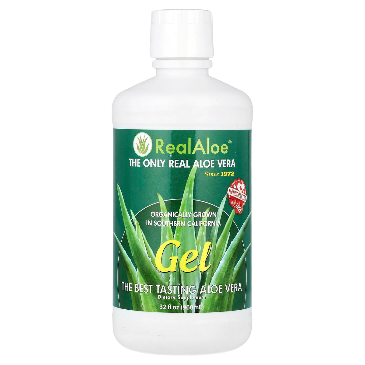 Real Aloe gel bottle front displays 32 oz size ideal for skin hydration and soothing routines.