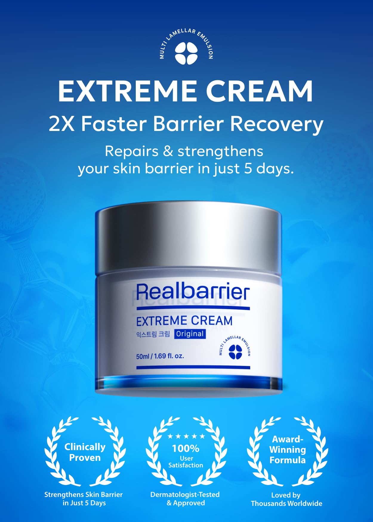 Real Barrier Extreme Cream texture closeup highlights fast absorbing non sticky hydration for sensitive skin