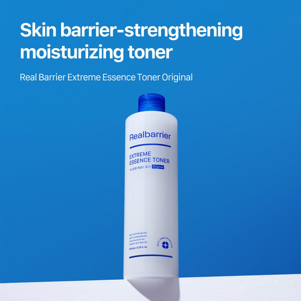 Real Barrier Extreme Essence Toner packaging box with product name and benefits