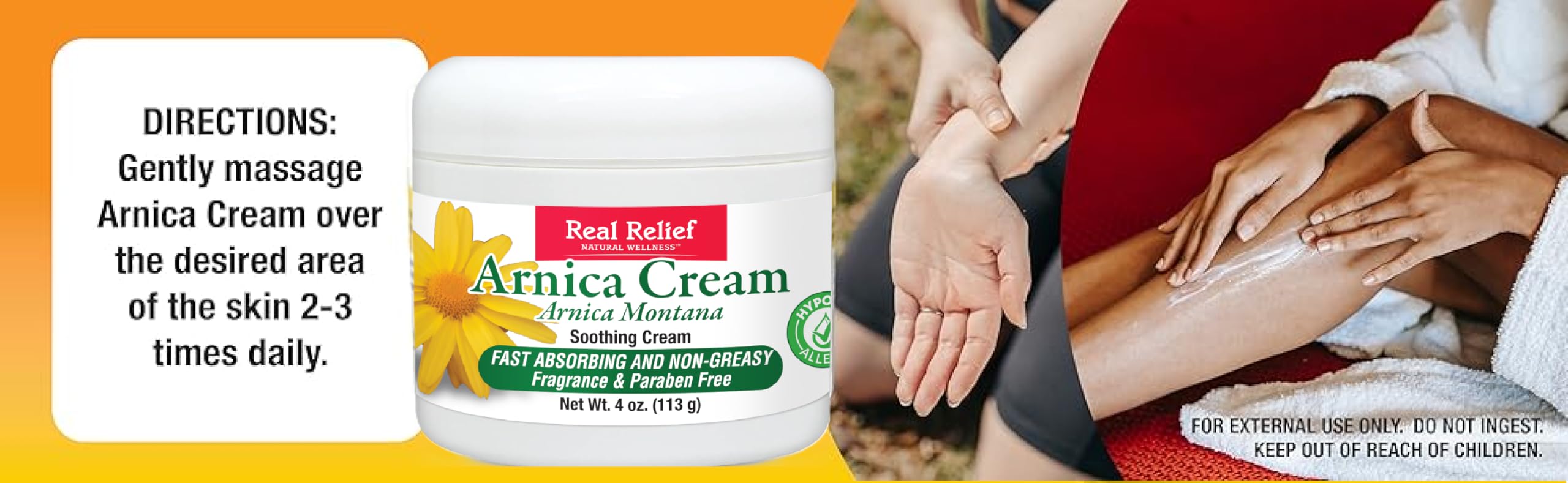 Real Relief Arnica Cream natural-ingredients promote clean, vegan-friendly care.
