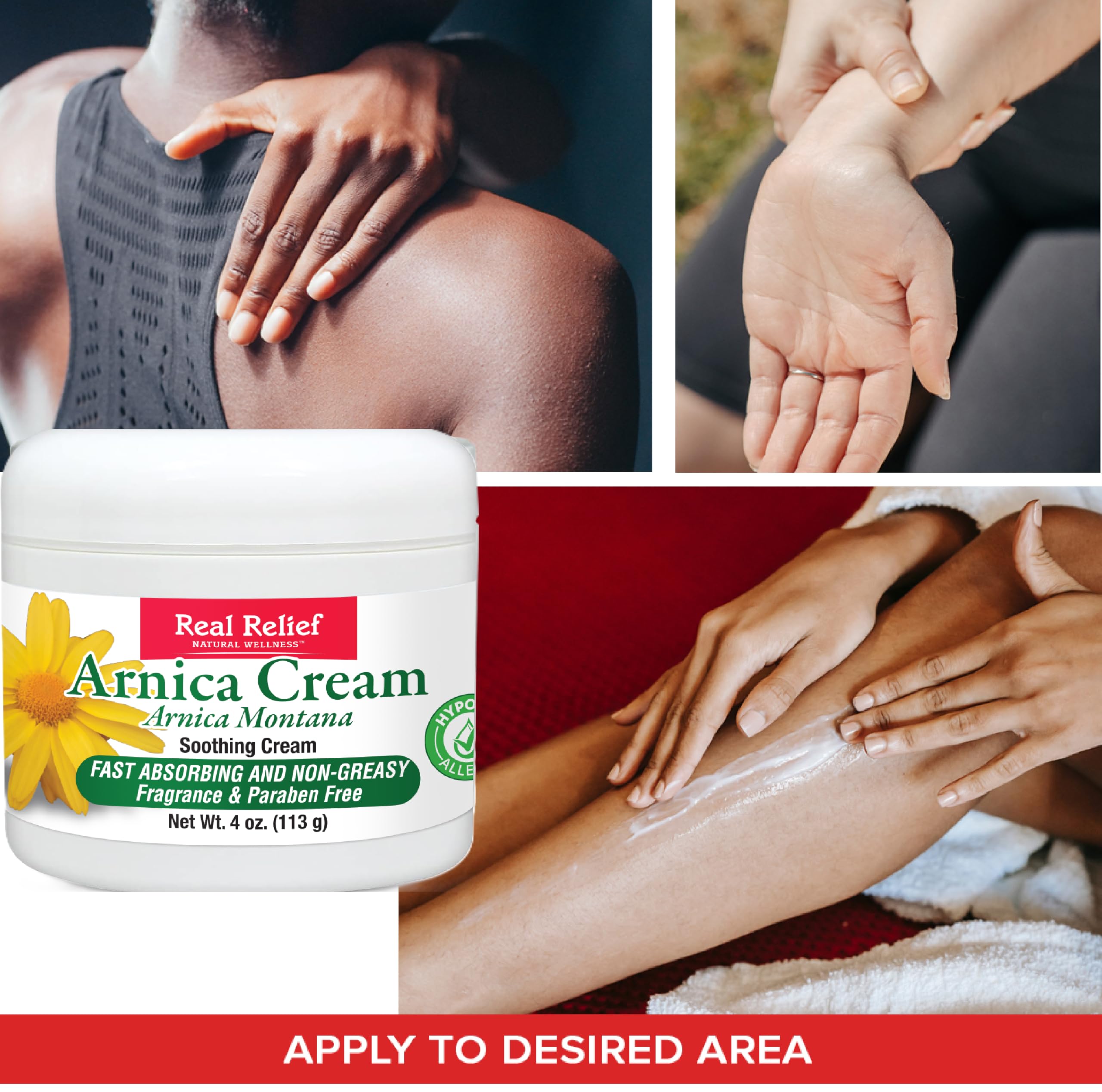 Real Relief Arnica Cream unscented-fragrance-free formula ideal for sensitive skin.
