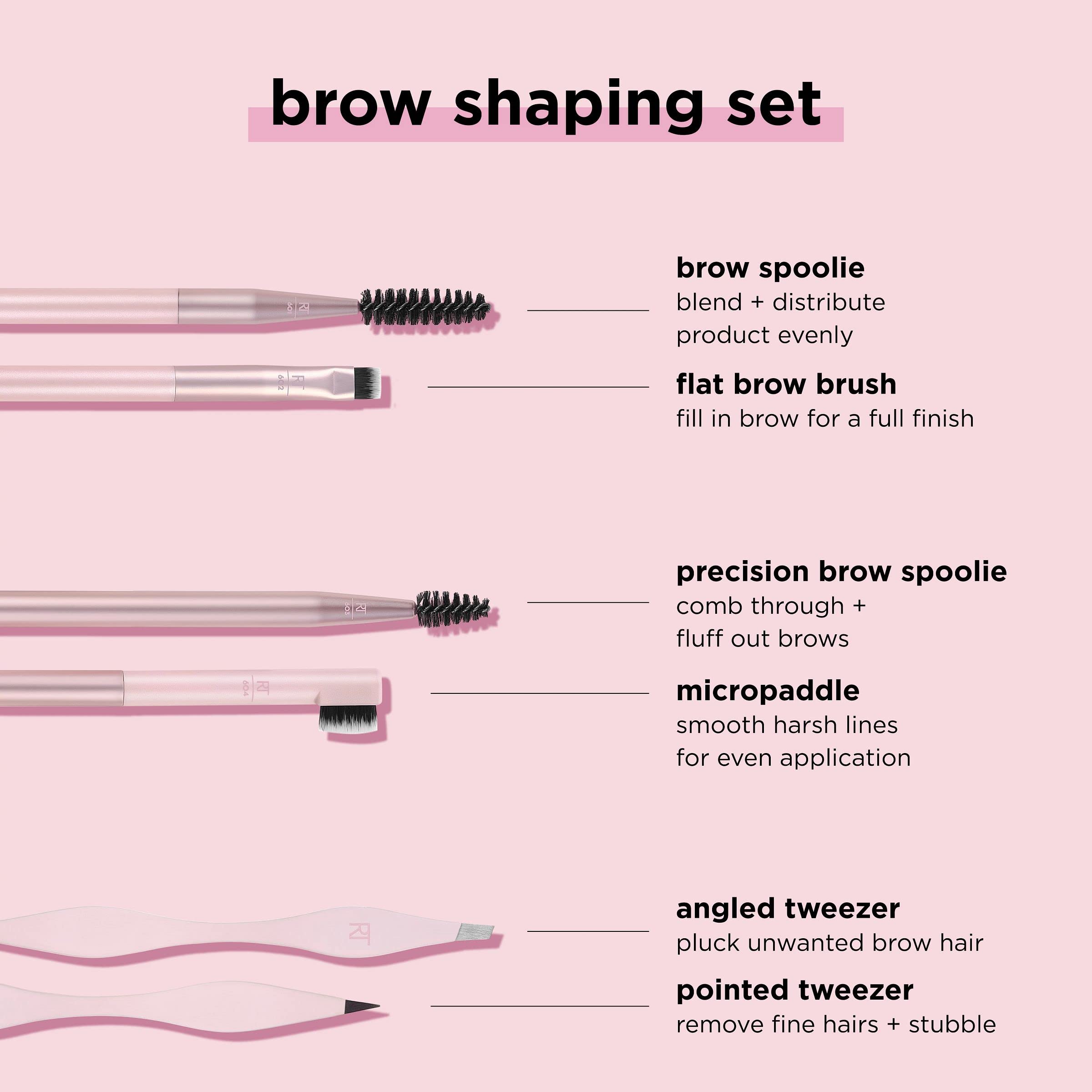 Real Techniques Brow Shaping Set brow spoolie and flat brow brush closeup for blending.
