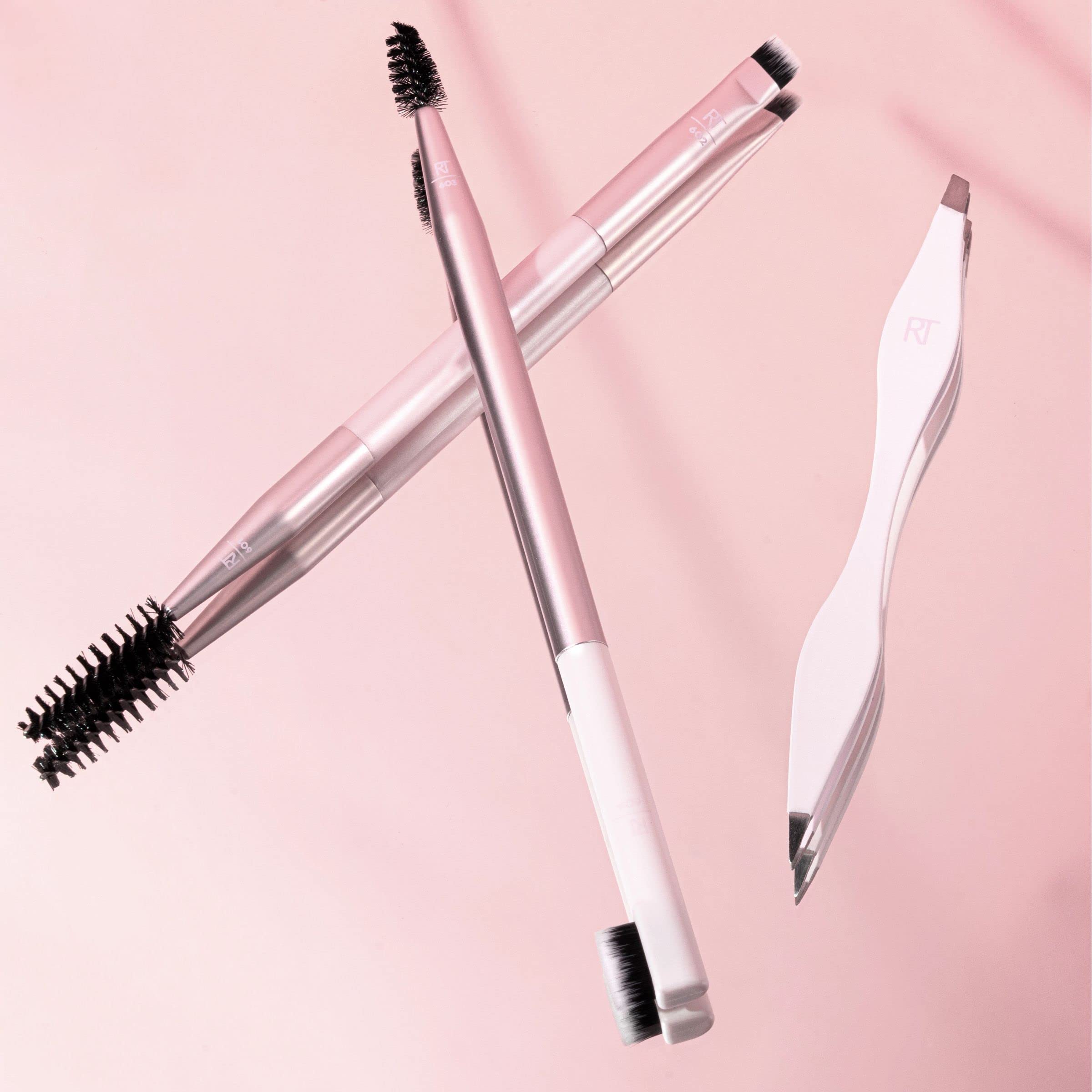 Real Techniques Brow Shaping Set ultra-plush bristles closeup for soft application.