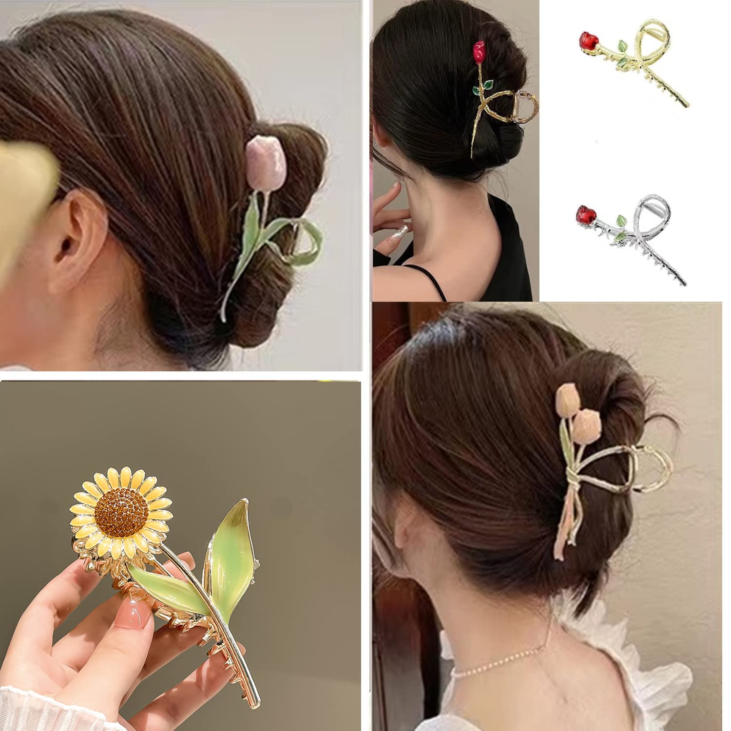 REALHUNLEE flower metal claw clips close-up highlights durable finish and vibrant colors