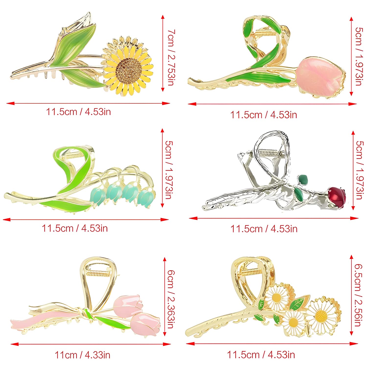 REALHUNLEE flower metal claw clips open-close detail highlights premium interlocking teeth