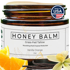 Really Good Blends Tallow Honey Balm 2oz jar closeup shows creamy texture for everyday hydration.
