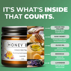 Really Good Blends Tallow Honey Balm ingredients label – five-ingredient formula for sensitive skin.