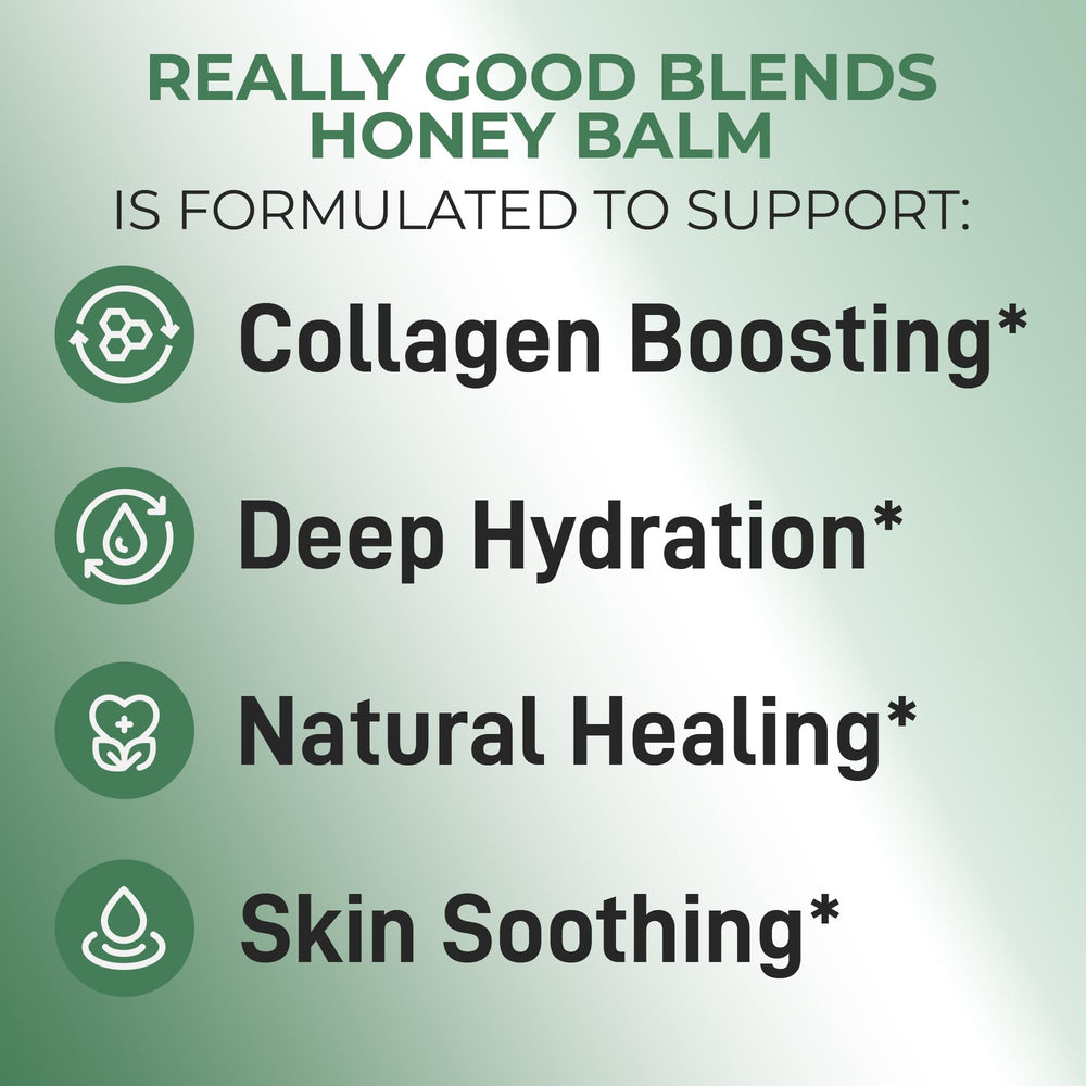 Really Good Blends Tallow Honey Balm label highlights clean ingredients for sensitive skin