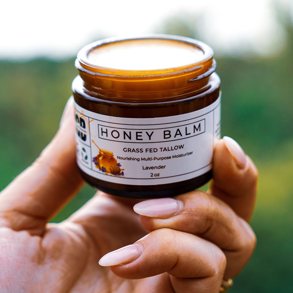 Really Good Blends Tallow Honey Balm lavender essence – calming aroma during routine.