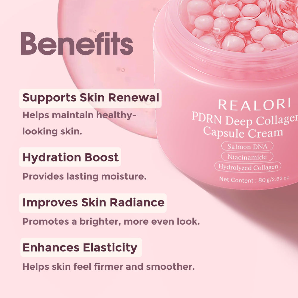 Realori PDRN Capsule Cream pink jelly swirl texture for deep hydration.
