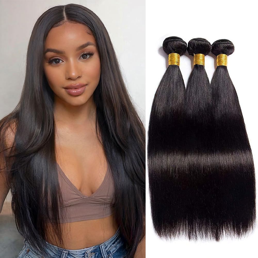 Rebasar straight bundles 12inch natural black for versatile daily styling.