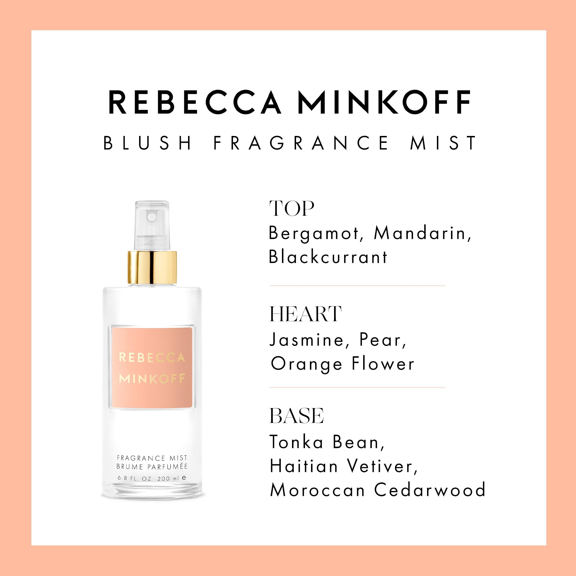 Rebecca Minkoff Blush glass bottle on vanity display.