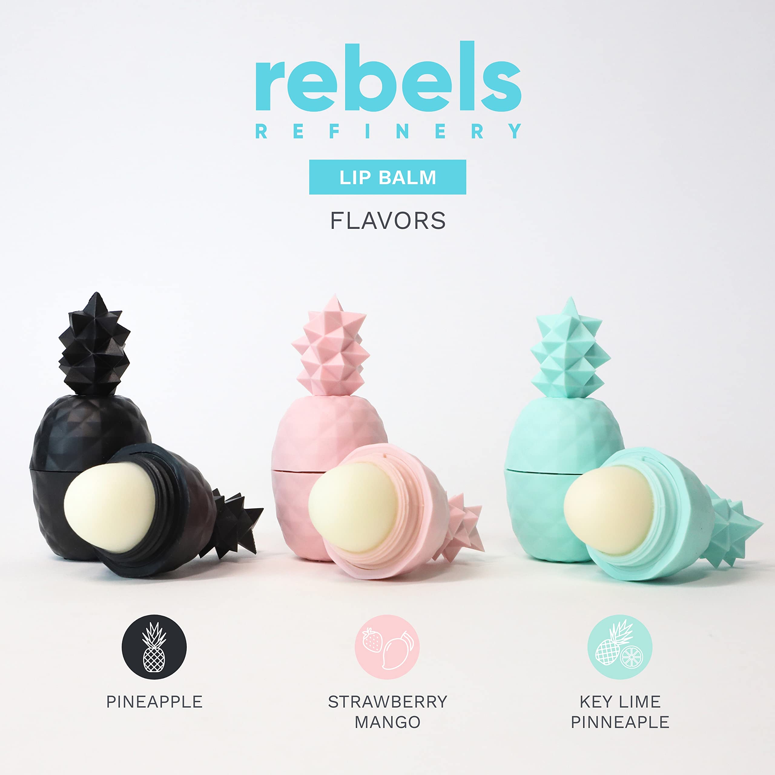 Rebels Refinery pineapple-shaped lip balm display promotes a moisturizing ritual